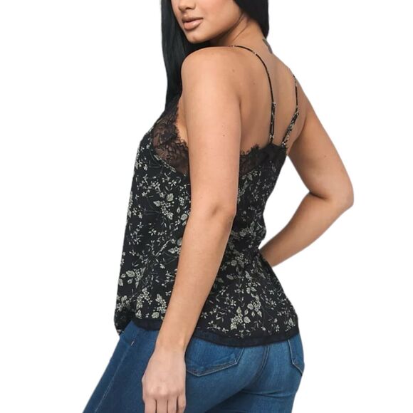 NWT Reset by Jane Satin Samantha Black Lace Floral Print Cami Tank Top Large - Picture 3 of 11